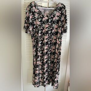 Vintage Floral Pink & Black Dress